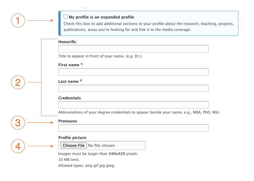 Screenshot: Basic user detail fields