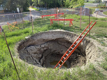 Sink hole on water line