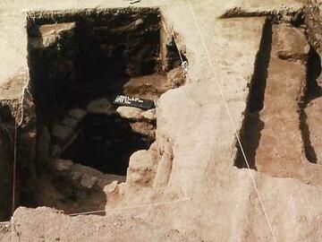 Detail of burial crypt against exterior wall