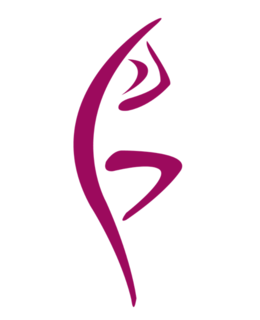 A dancer icon: pink graphic of dancer with arms raised and one leg bent up.