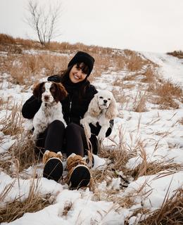 Rachel Stubbs with her dogs, Widgeon and Cricket.