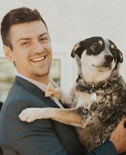 A scientist and his dog