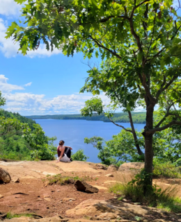 Sitting on one of trails at Bon Echo Provincial park