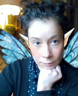 gets around on blue-lustre, black-tipped fairy wings