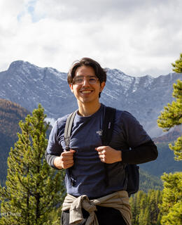 Graduate student, Mateo Salas, posing for a picture in Kananaskis