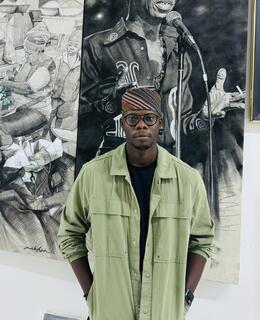 man wearing a green overshirt