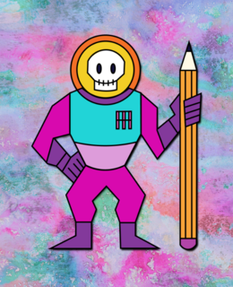 Vector Graphic of a Skeleton Spaceman with a Pencil